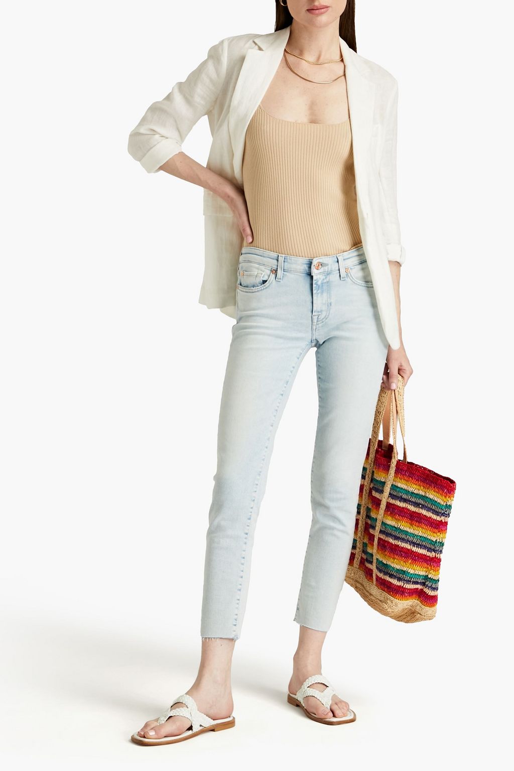 7 FOR ALL MANKIND Pyper cropped faded mid-rise slim-leg jeans