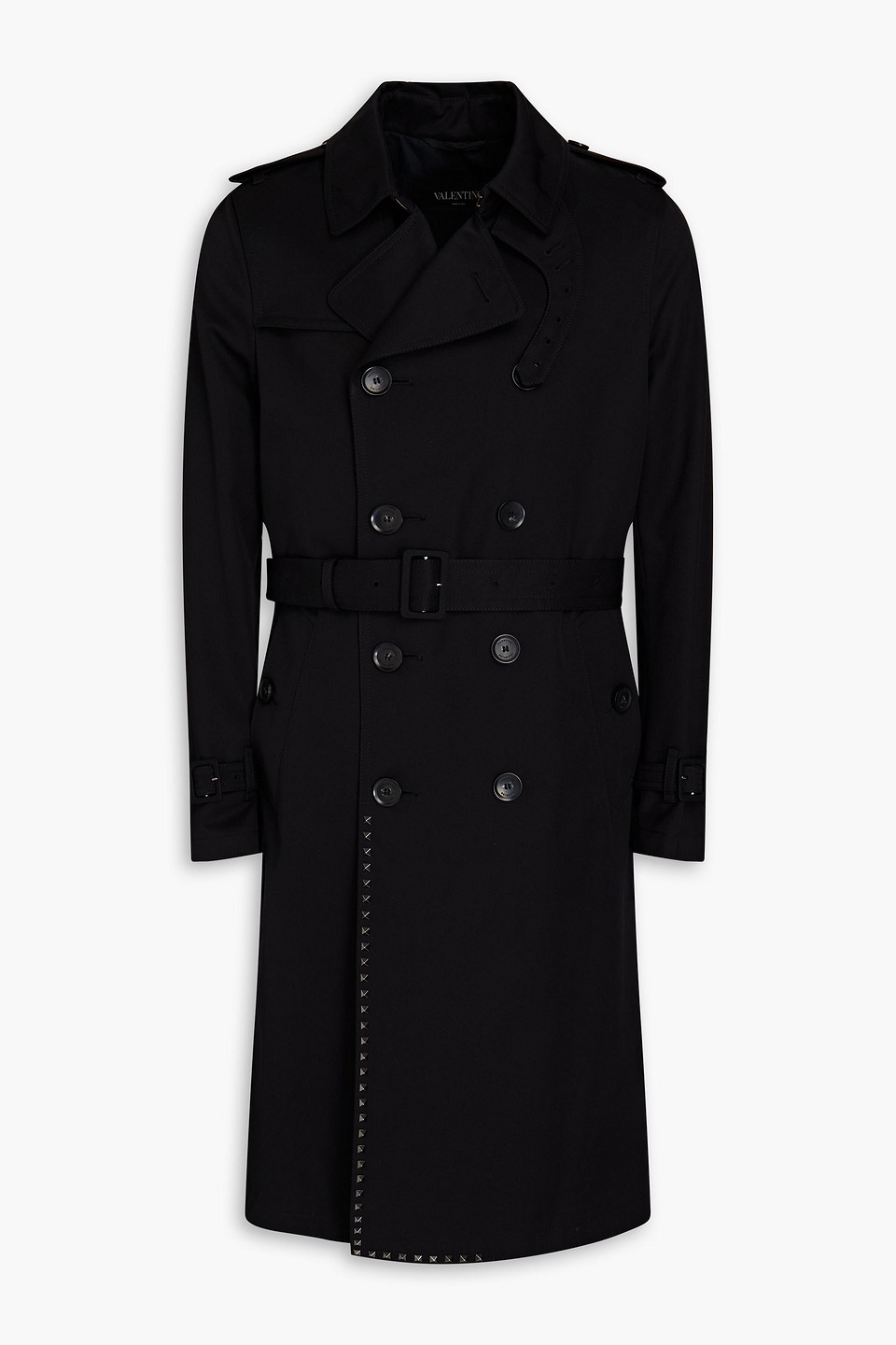 Valentino Rockstud Belted Gabardine Trench Coat In Black