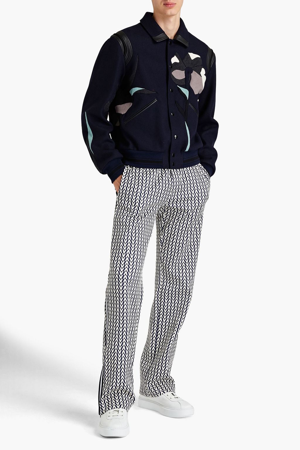 VALENTINO GARAVANI Leather-trimmed wool-felt bomber jacket