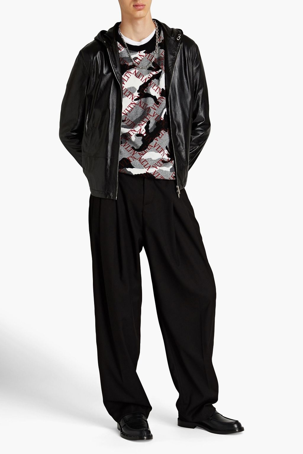 VALENTINO GARAVANI Leather hooded jacket