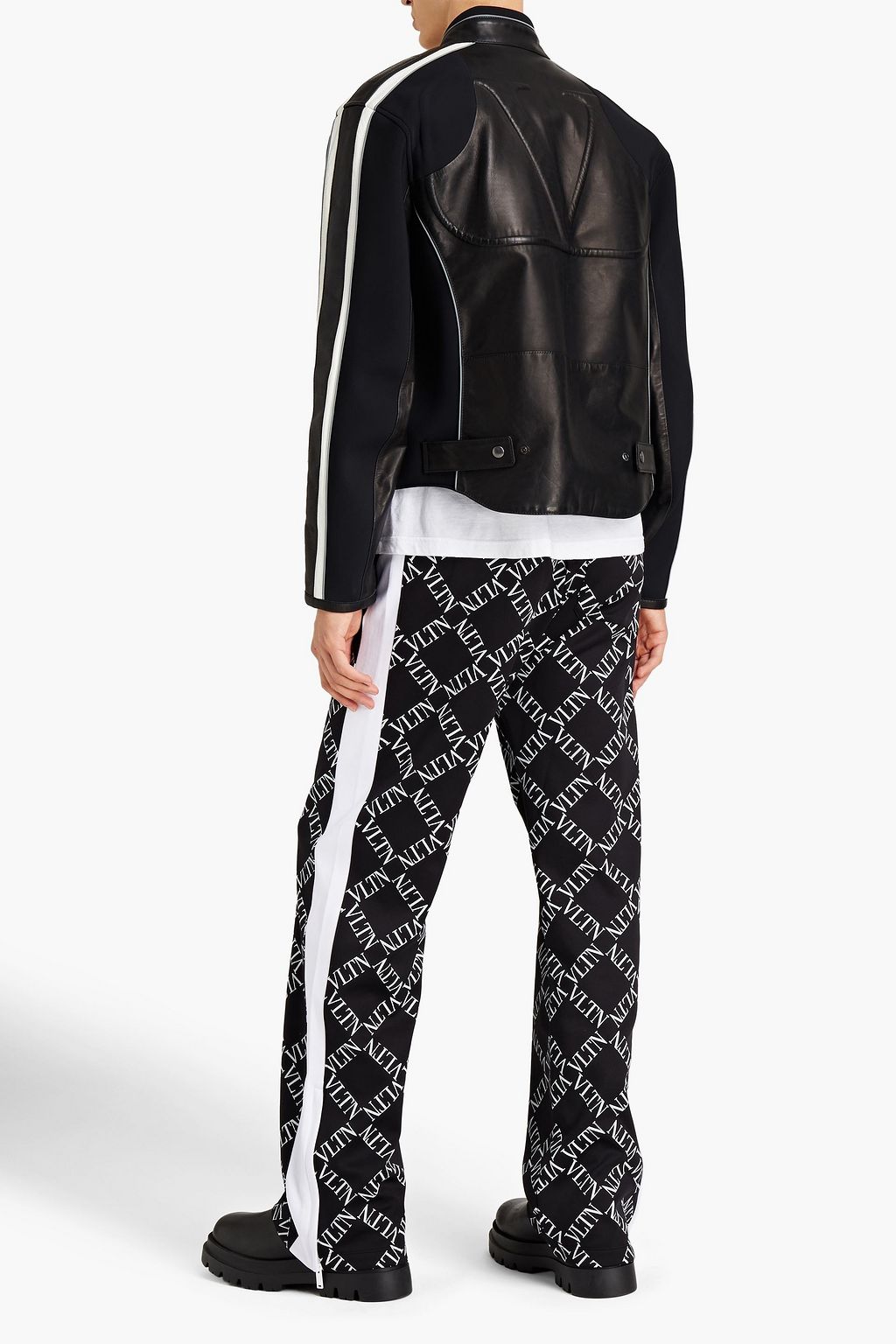 VALENTINO Paneled leather and scuba bomber jacket