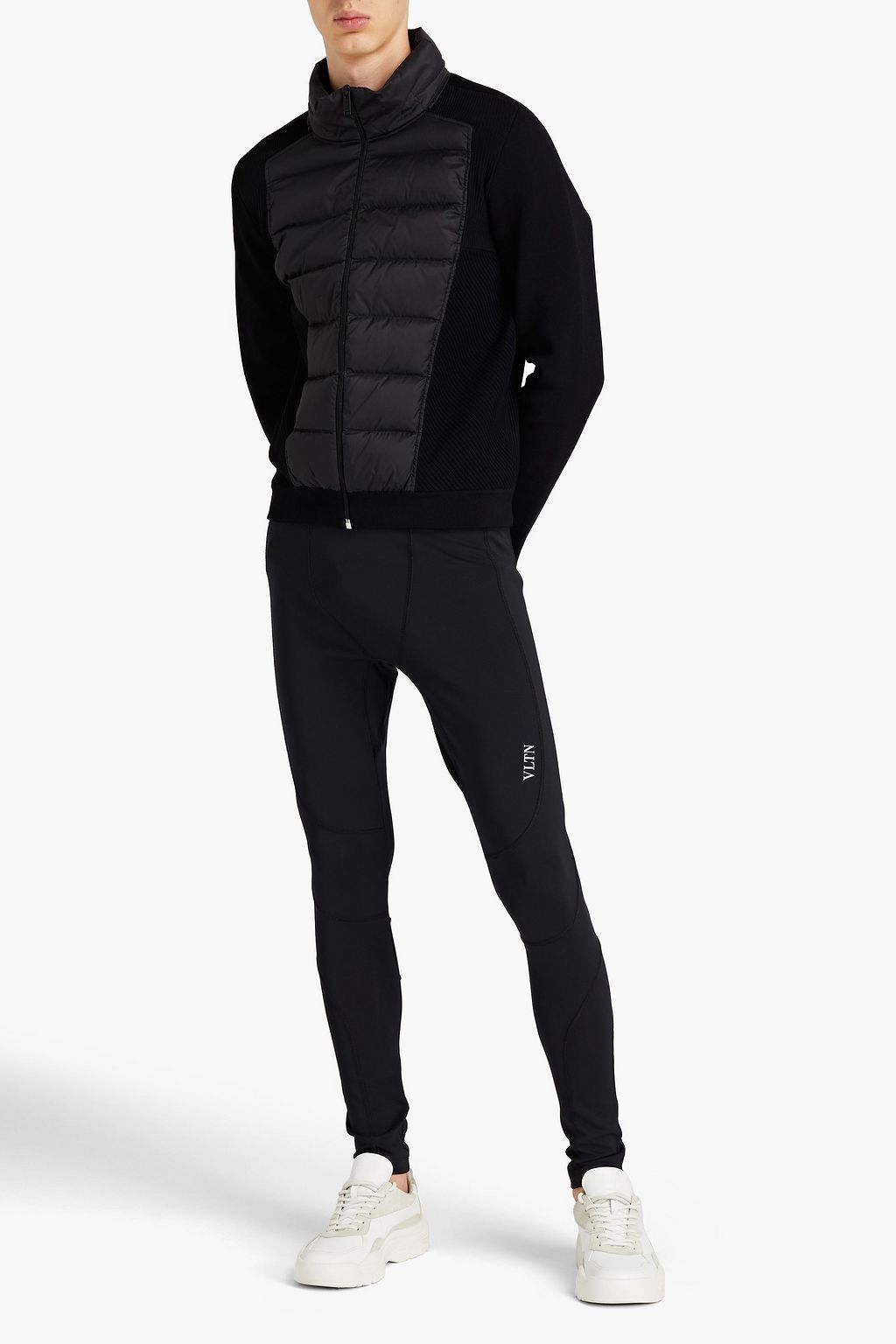 VALENTINO Knit paneled quilted shell down jacket