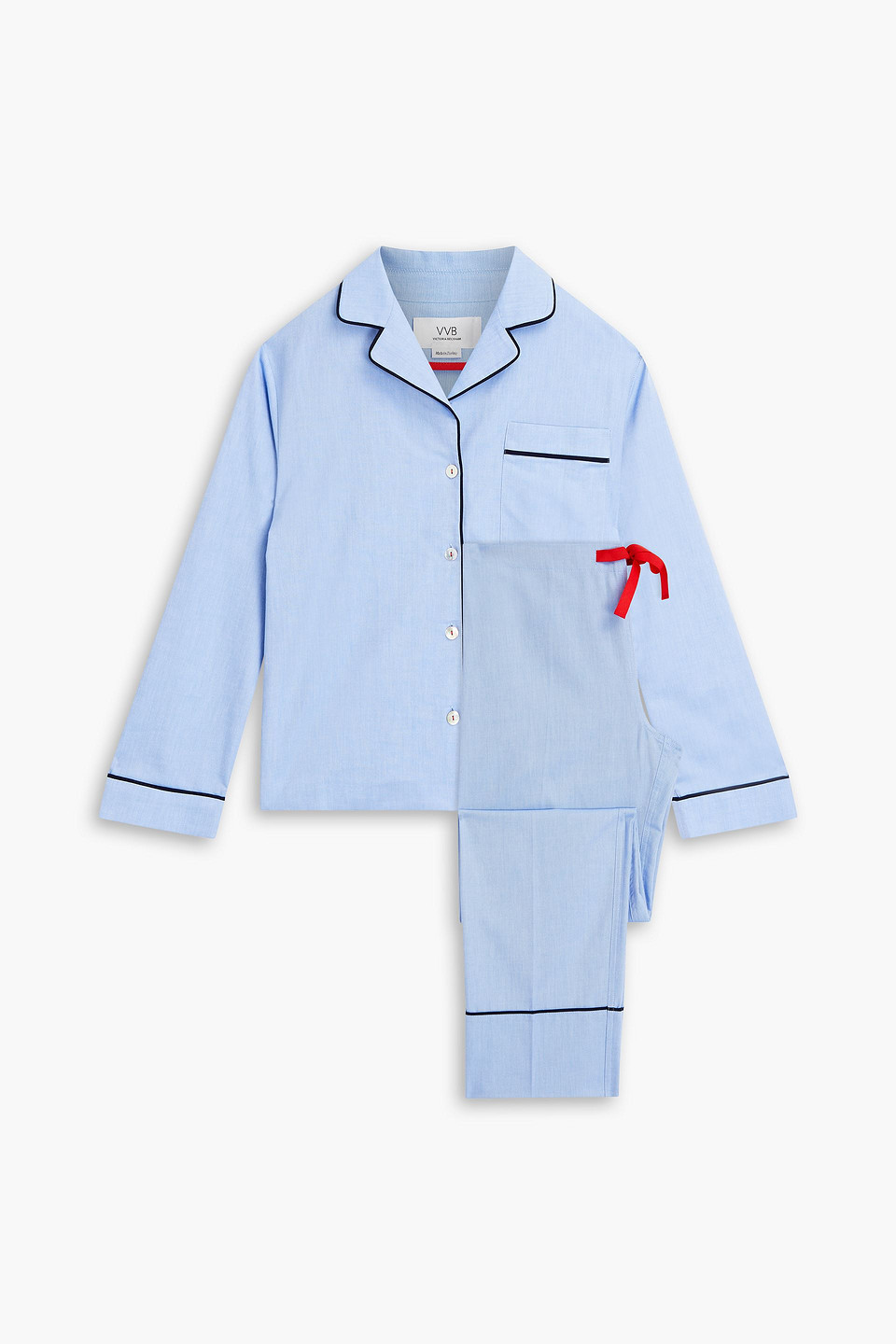 Victoria Beckham Pipe-trimmed Cotton Pyjama Set In Blue