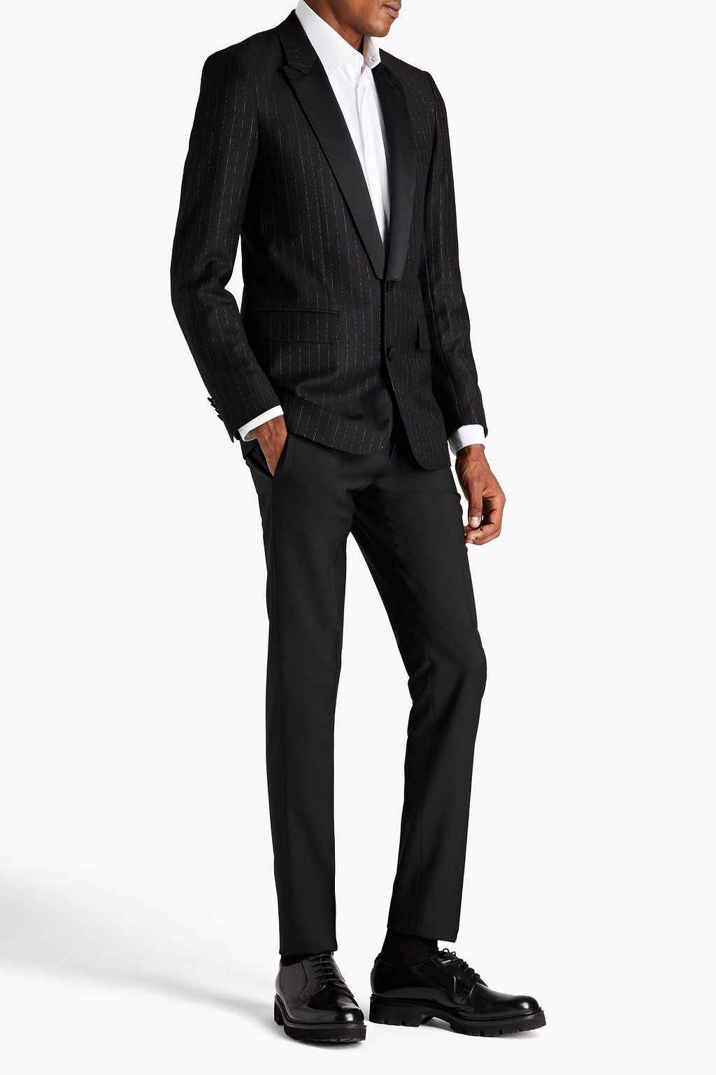 VALENTINO GARAVANI Pinstriped metallic wool-blend twill blazer