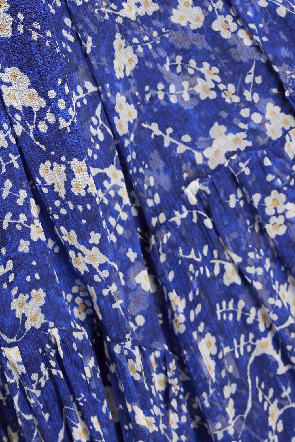 SALONI Alexia gathered printed crepon maxi dress