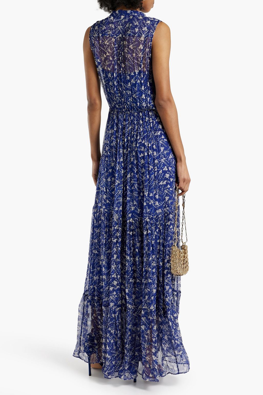 SALONI Alexia gathered printed crepon maxi dress
