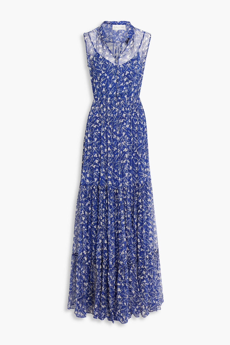 Saloni Alexia Gathered Floral-print Silk-georgette Maxi Dress In Cobalt Blue