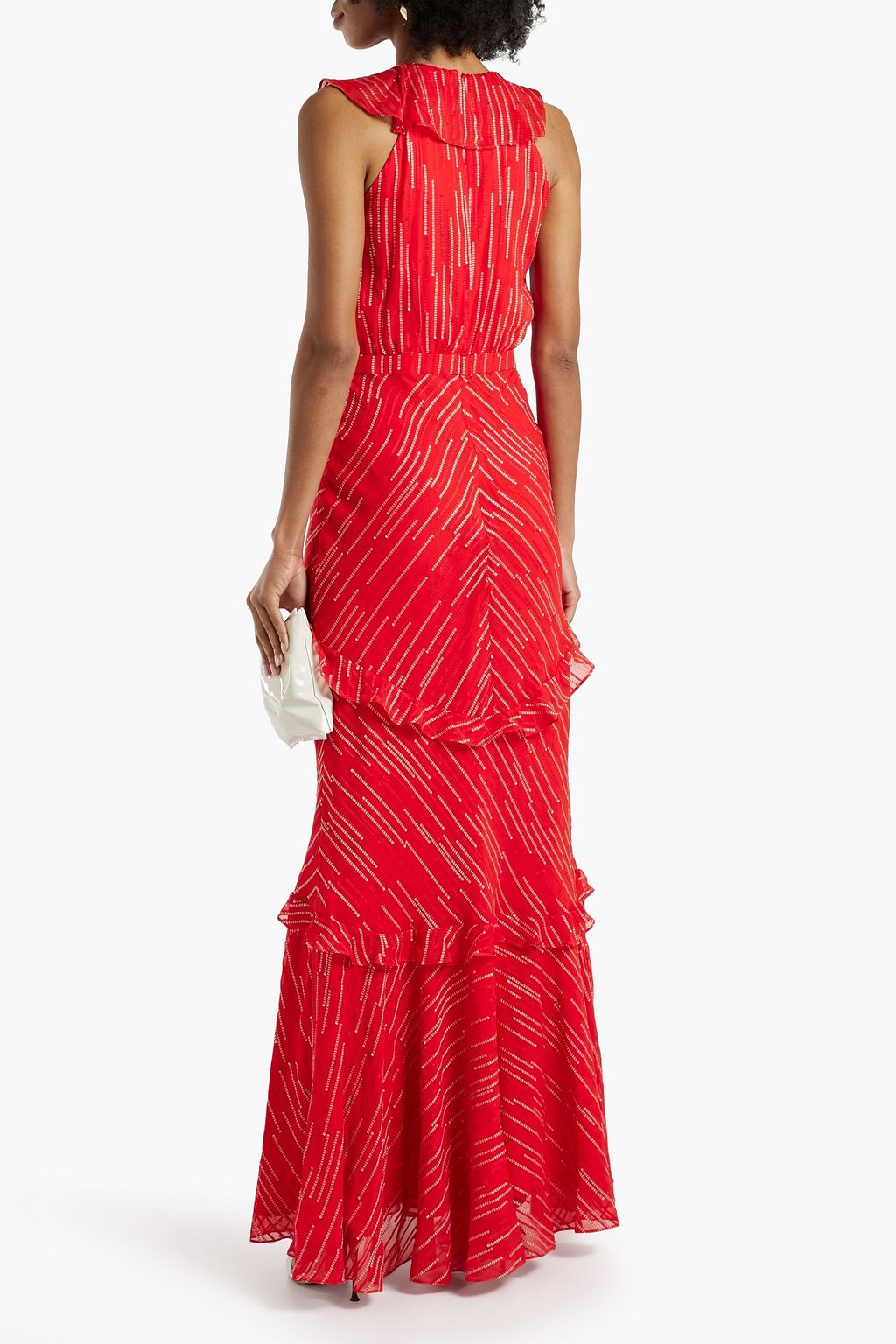 Saloni Rita Ruffled Fil Coupé Silk Blend Jacquard Maxi Dress The Outnet