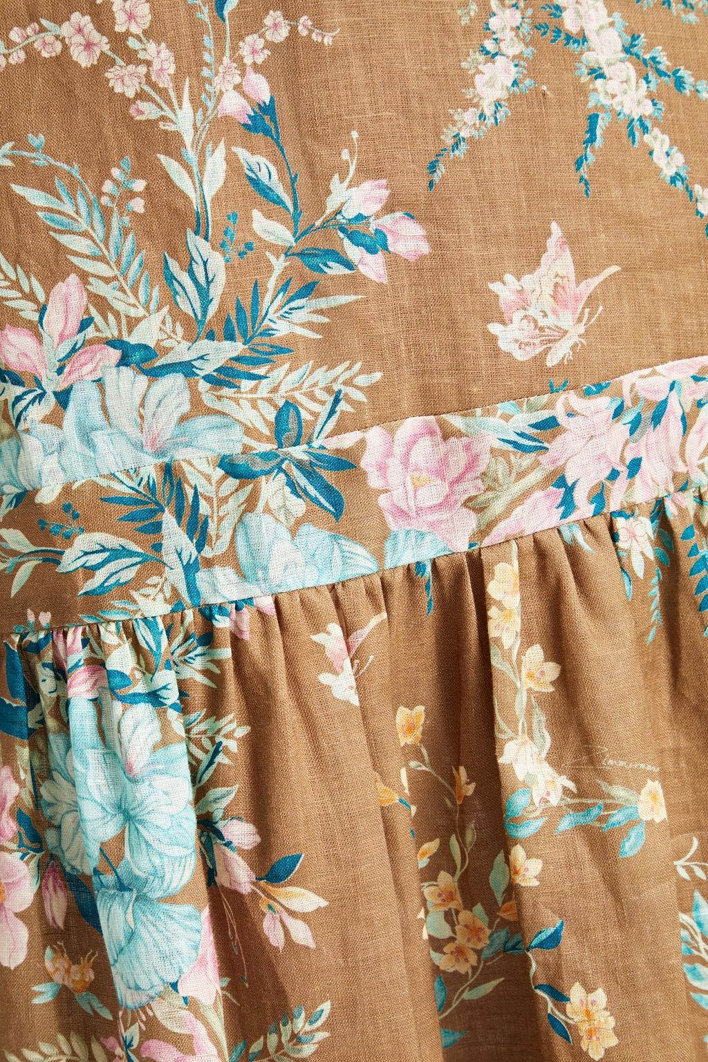 ZIMMERMANN Gathered printed linen midi skirt