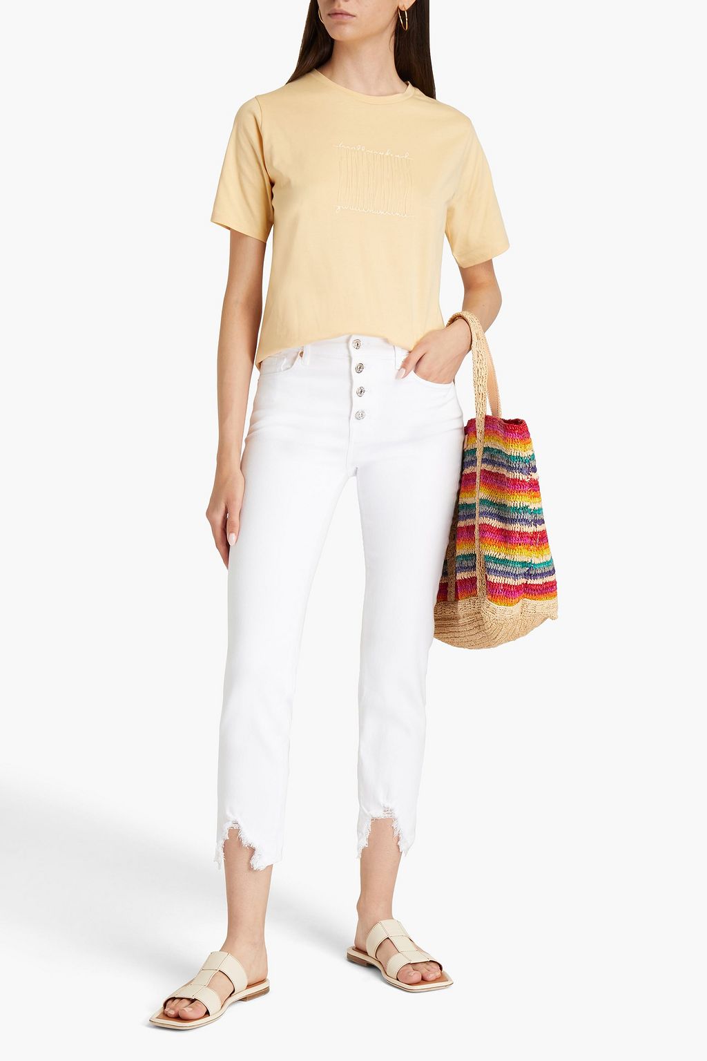 7 FOR ALL MANKIND Cropped distressed high-rise slim-leg jeans