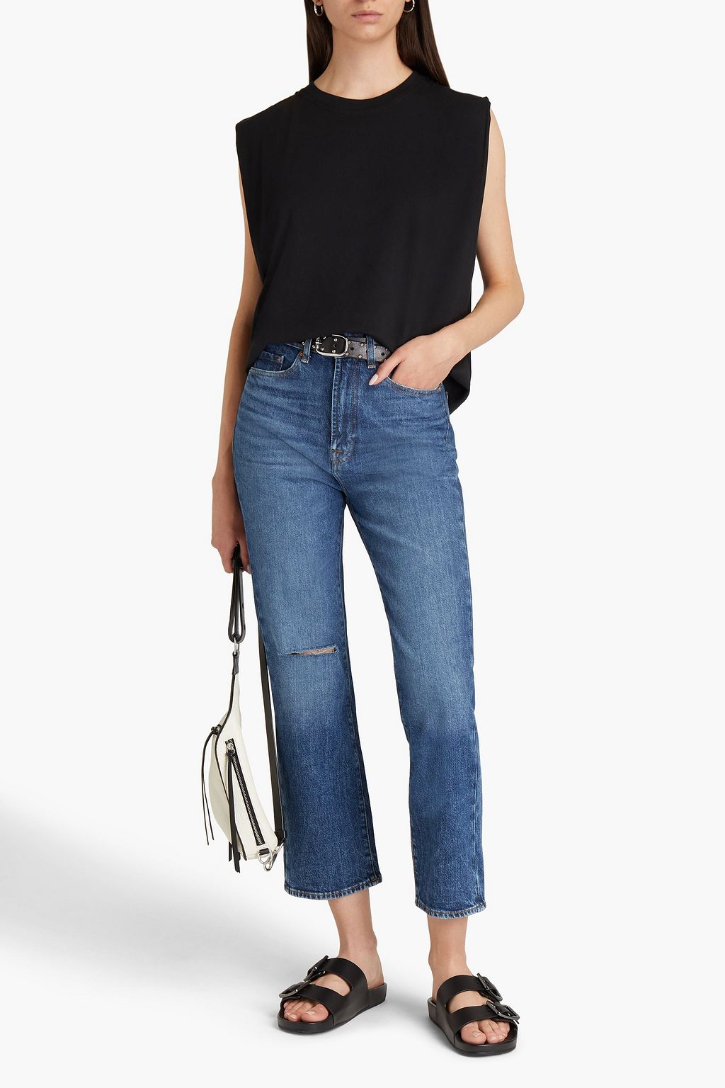 7 FOR ALL MANKIND Logan 디스트레스드 하이라이즈 크롭 스트레이트 레그 진