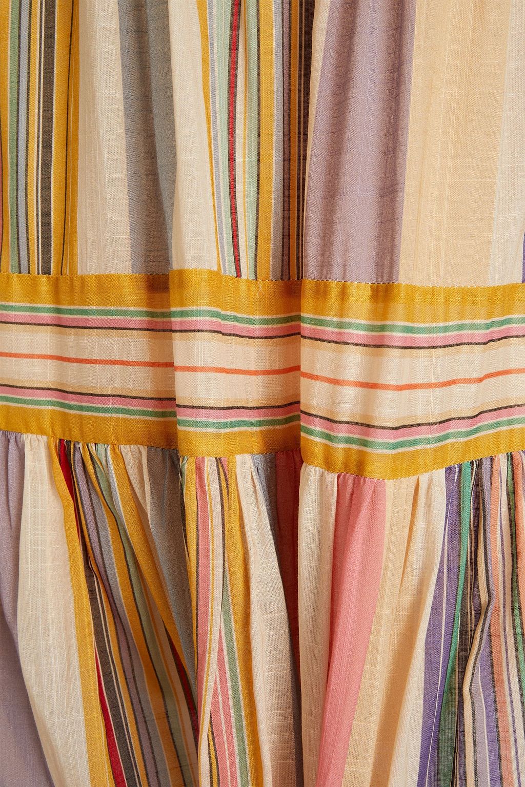 ZIMMERMANN Gathered striped cotton midi dress