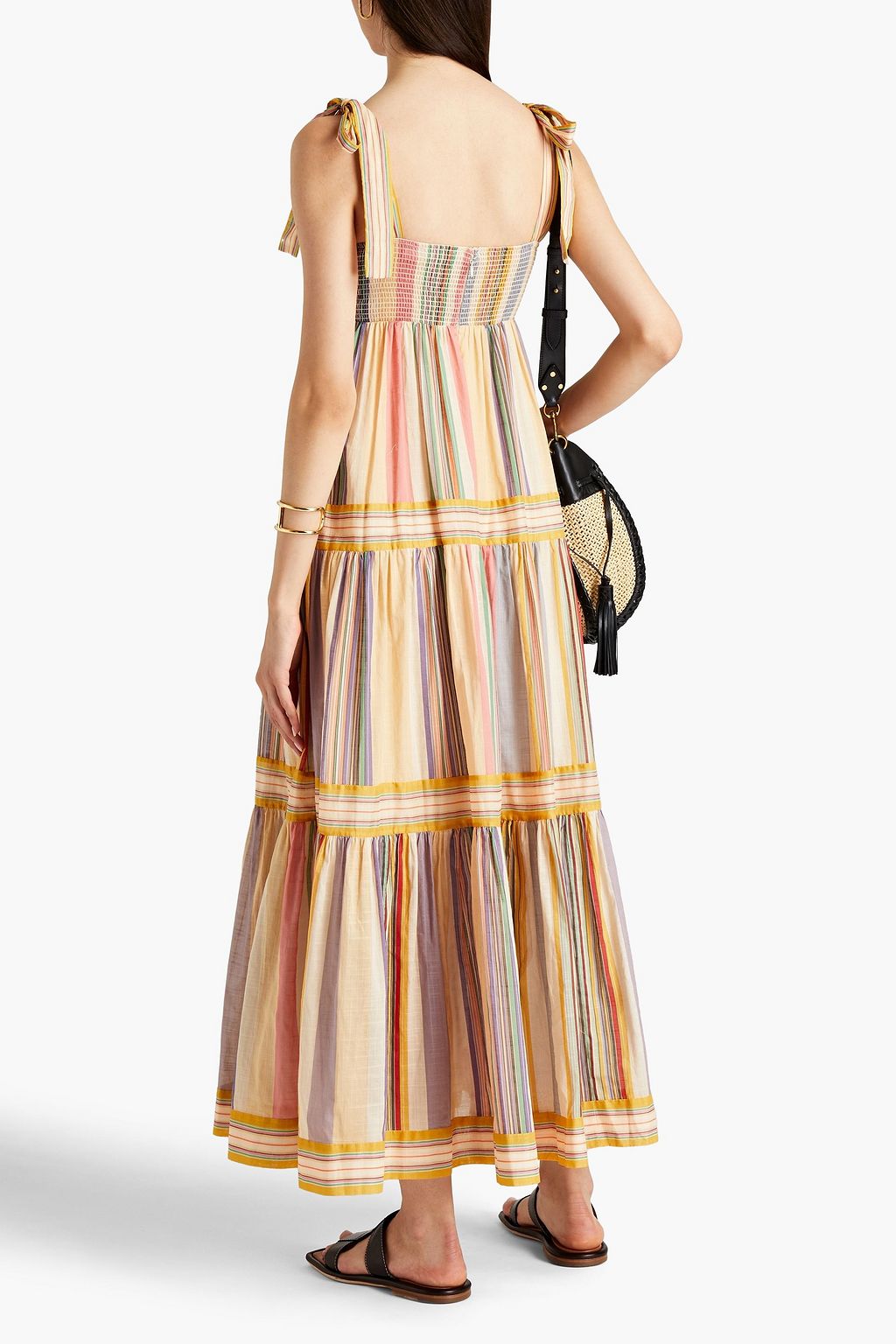 ZIMMERMANN Gathered striped cotton midi dress