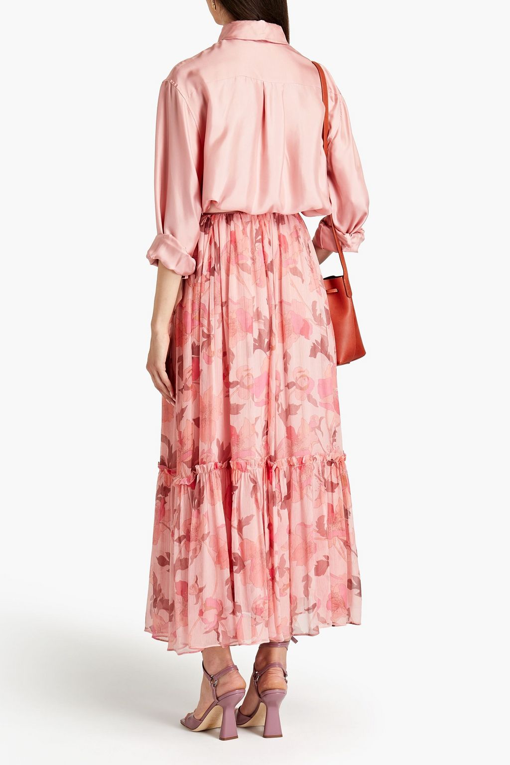ZIMMERMANN Geraffter Midirock aus Seiden-Georgette mit floralem Print