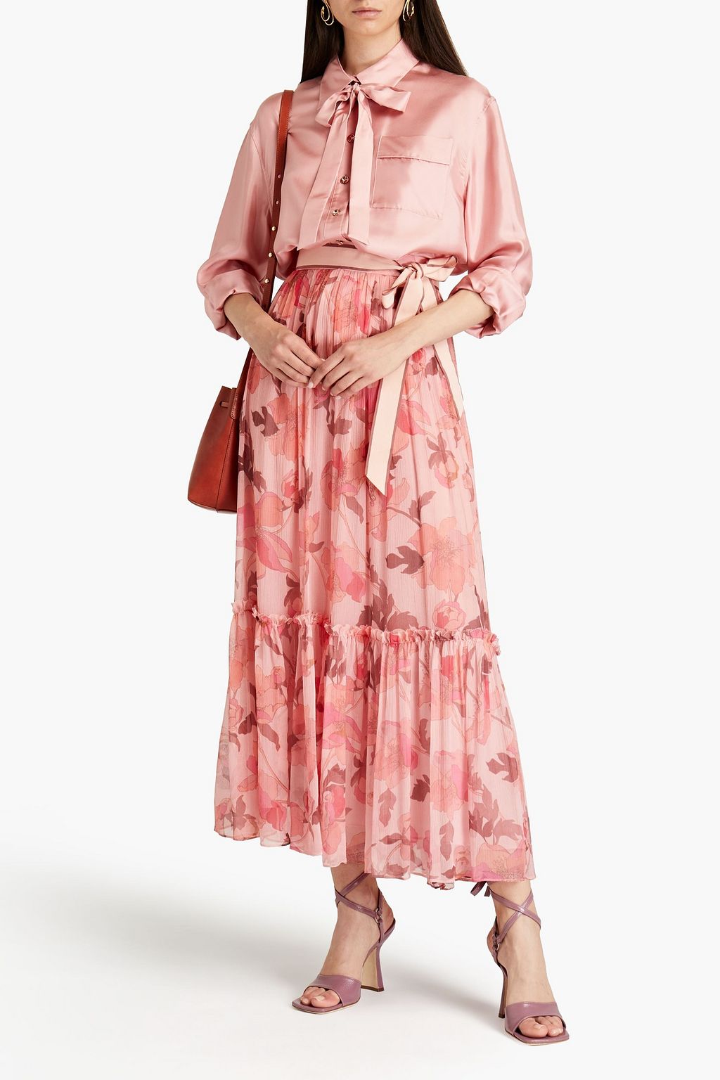 ZIMMERMANN Geraffter Midirock aus Seiden-Georgette mit floralem Print