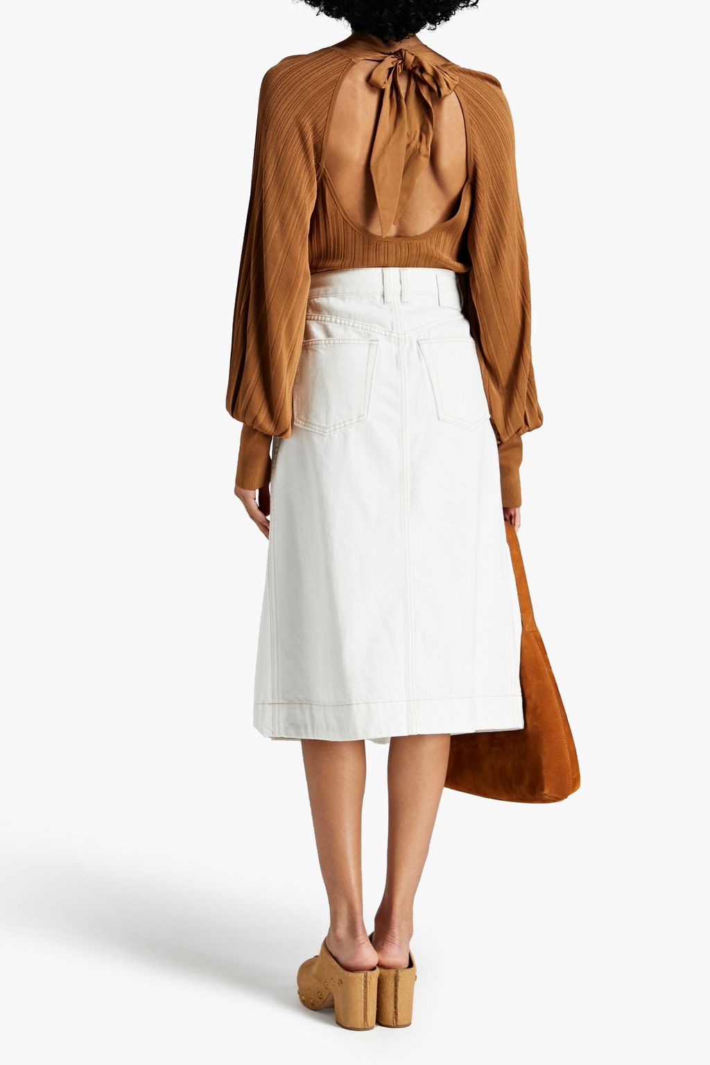 ZIMMERMANN Pleated denim midi skirt