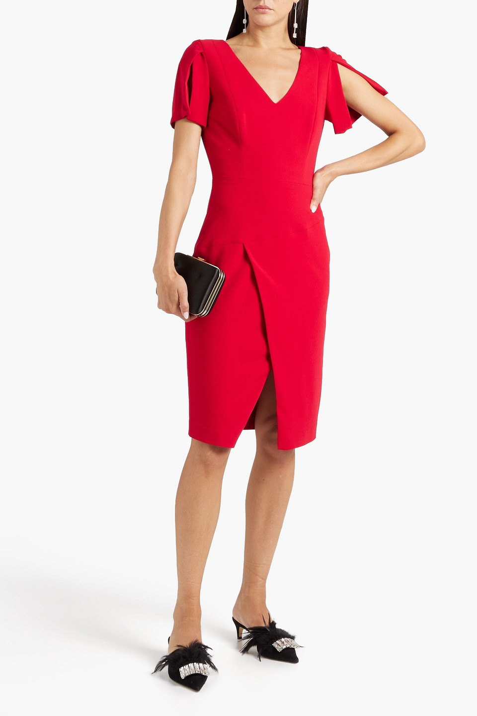 Black Halo Wrap-effect Stretch-knit Dress In Red