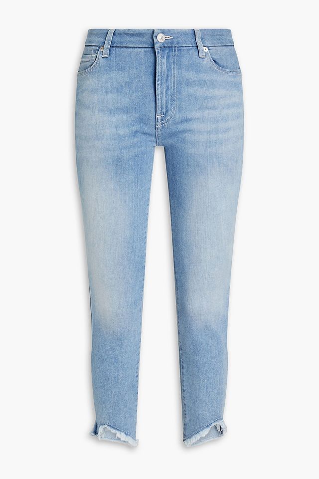 Cropped distressed mid-rise skinny jeans