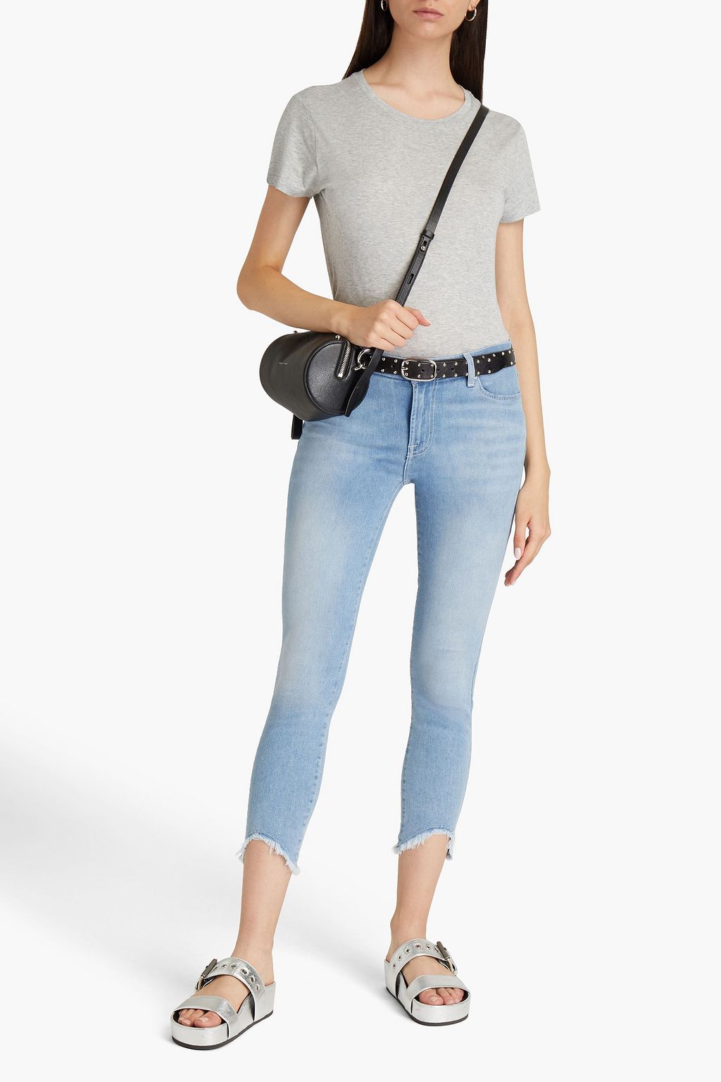 7 FOR ALL MANKIND Cropped distressed mid-rise skinny jeans