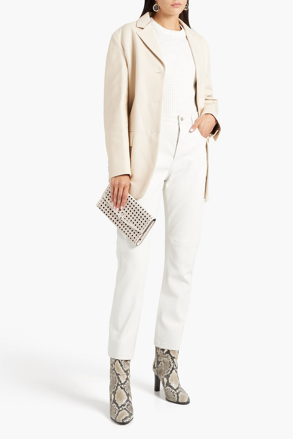 Ferragamo Leather Blazer In Cream