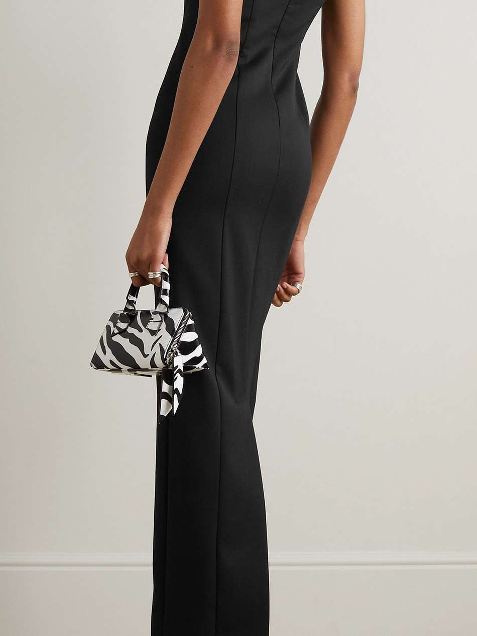 paneled crepe maxi dress