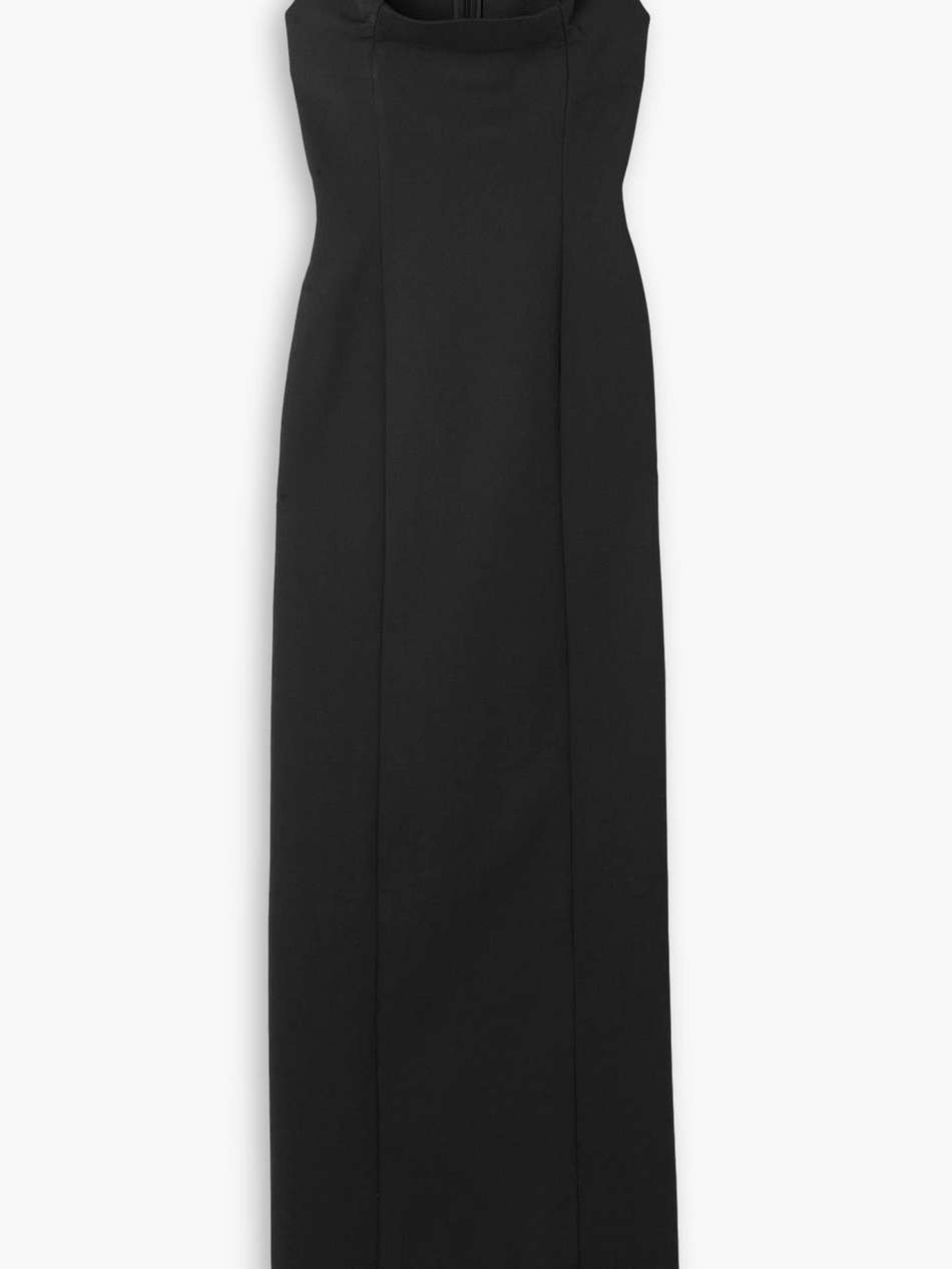 paneled crepe maxi dress