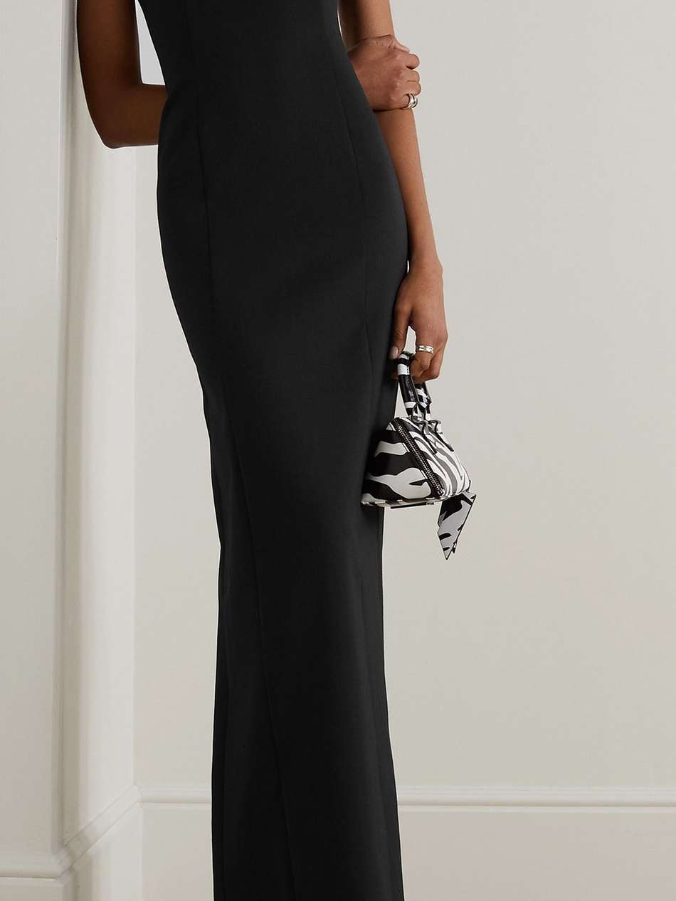 paneled crepe maxi dress