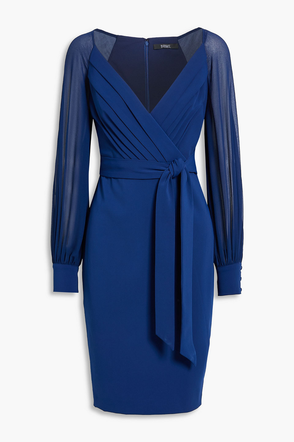 Badgley Mischka Wrap-effect chiffon and crepe dress