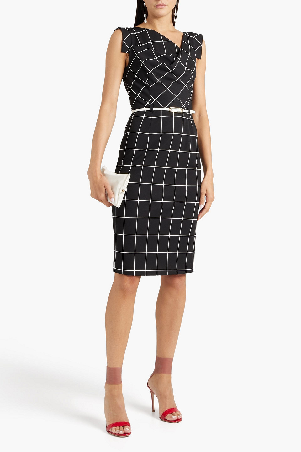 Black Halo Draped Checked Crepe Dress In Black