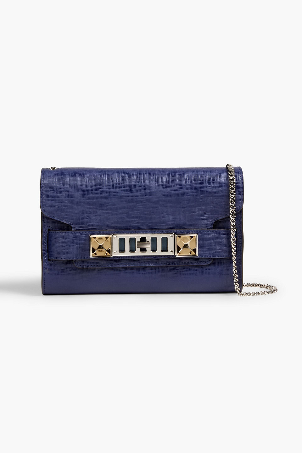 proenza schouler - chain ps11 textured-leather clutch - blue - onesize