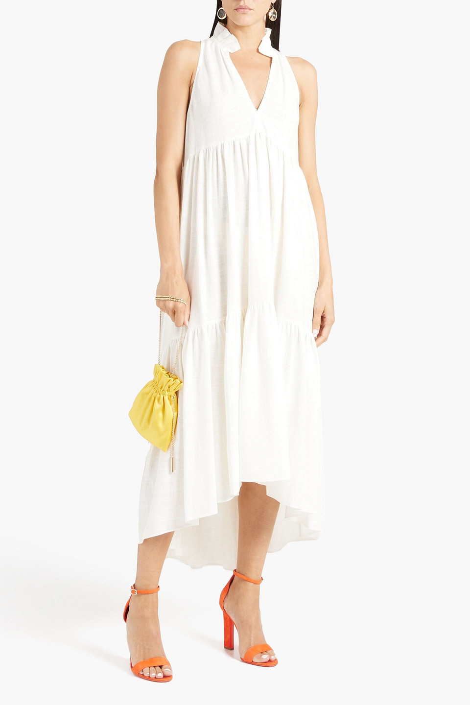 Black Halo Tiered Woven Midi Dress In Cream