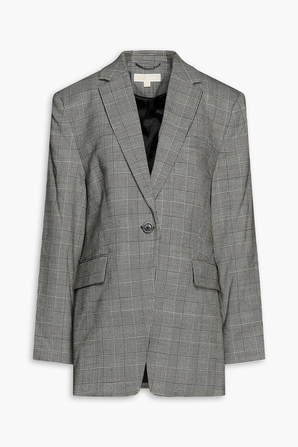 Michael Michael Kors Prince Of Wales Checked Wool-blend Blazer In Black