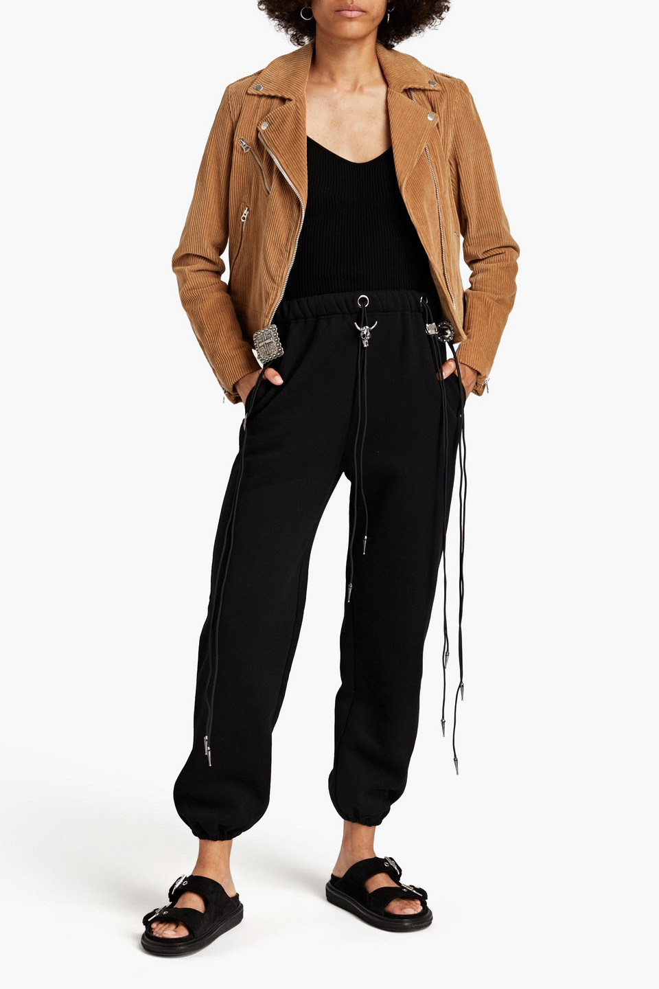 R13 Lace-up Fleece Tapered Trousers In Black