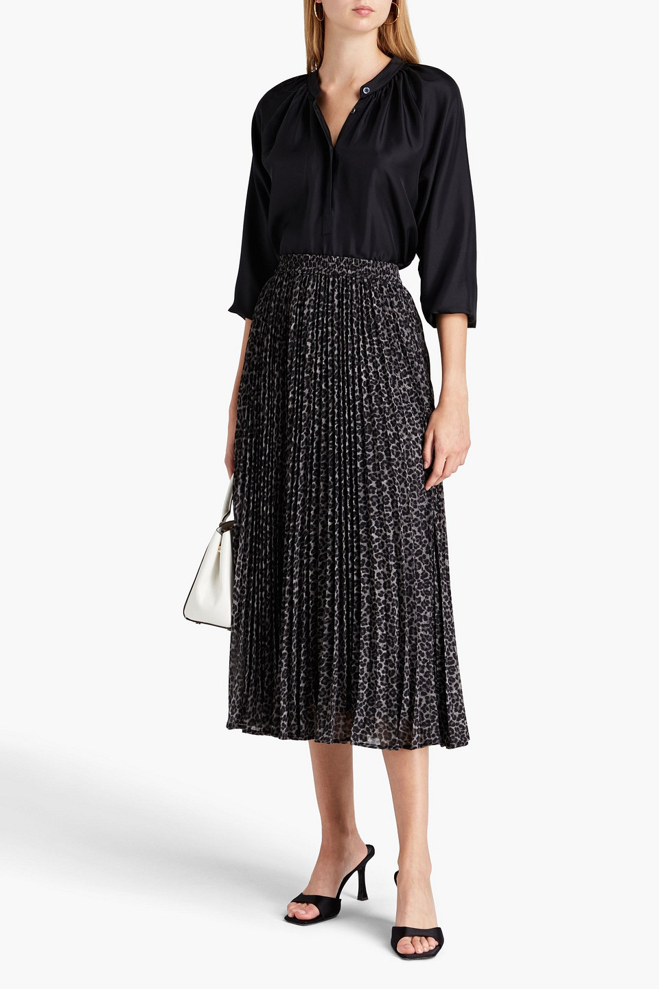 Michael Michael Kors Pleated Leopard-print Recycled Georgette Midi Skirt In Black