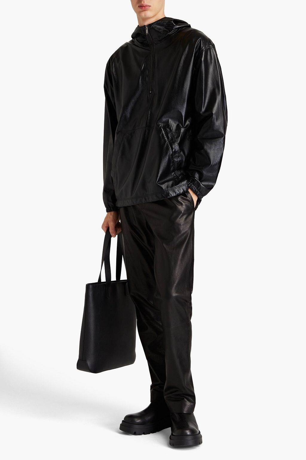 VALENTINO Leather hooded jacket
