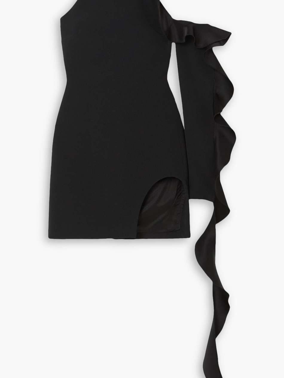 ruffled satin-trimmed crepe mini dress
