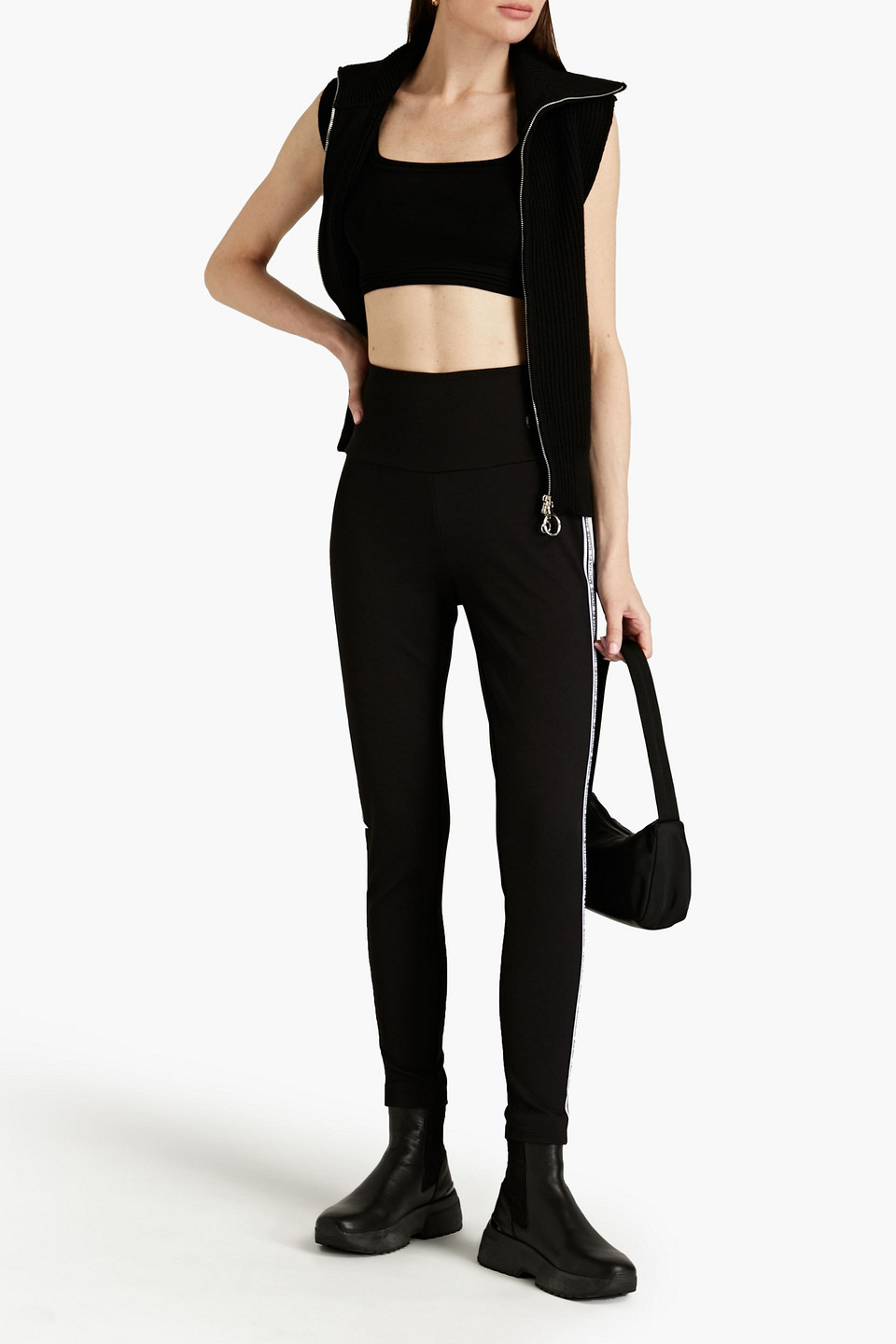 Michael Michael Kors Printed Stretch-piqué Leggings In Black