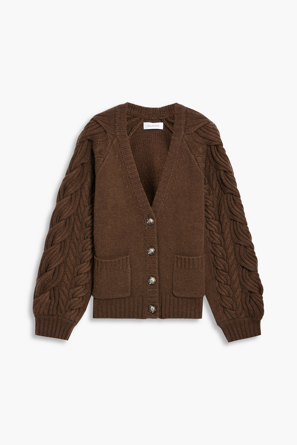naadam - cable-knit wool and cashmere-blend cardigan - brown - xs