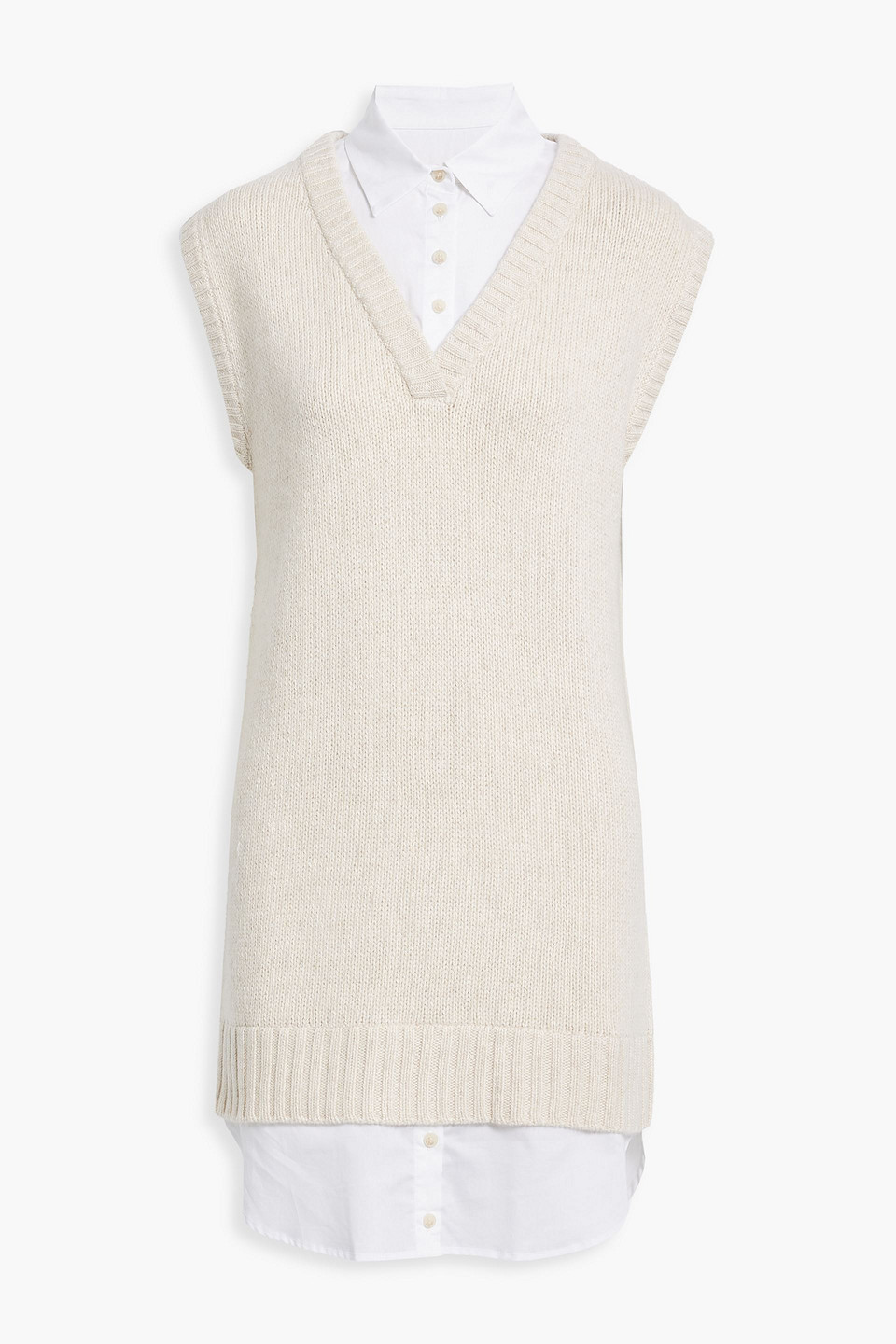 Naadam Poplin-paneled Wool-blend Mini Dress In Cream