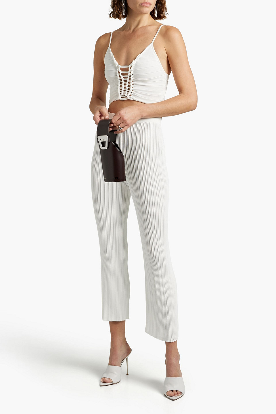 Dion Lee Ribbed-knit Straight-leg Trousers In White