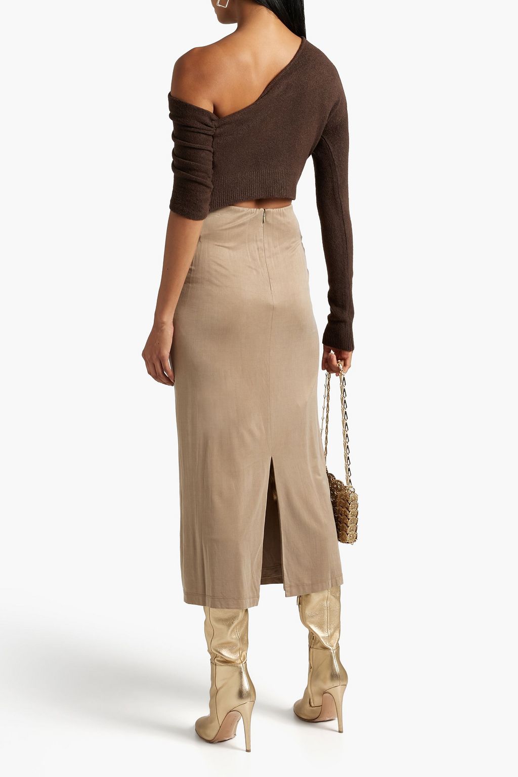DION LEE Cutout stretch-cupro jersey midi skirt