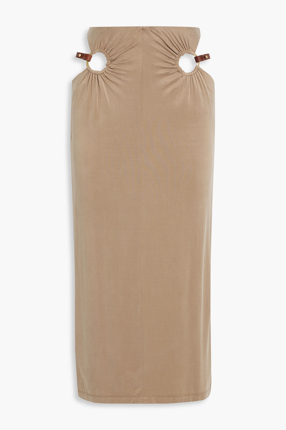 Cutout stretch-cupro jersey midi skirt