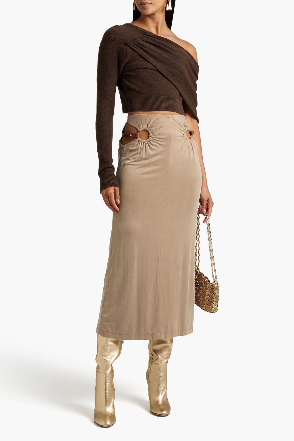 DION LEE Cutout stretch-cupro jersey midi skirt