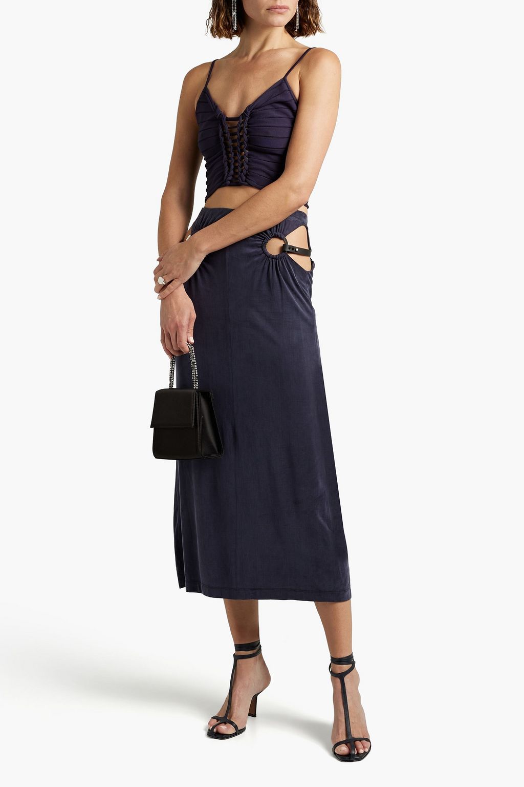 DION LEE Cutout stretch-cupro jersey midi skirt