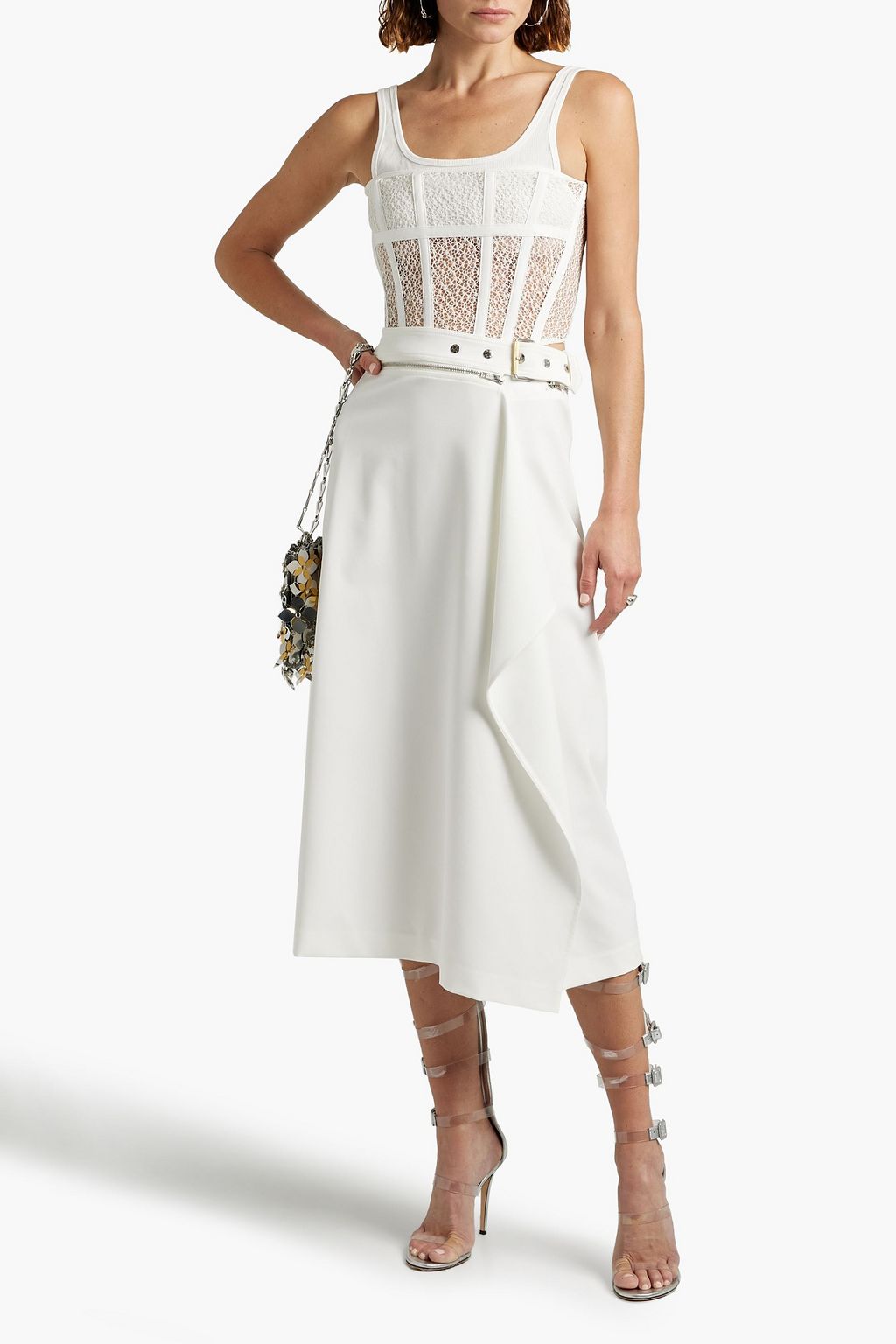 DION LEE Zip-detailed crepe midi wrap skirt