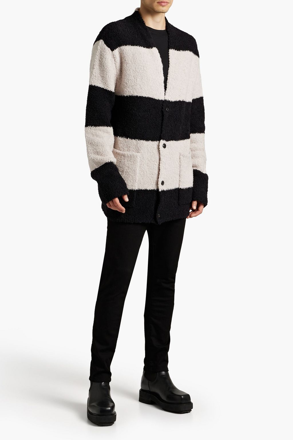 AMIRI Striped bouclé-knit wool-blend cardigan