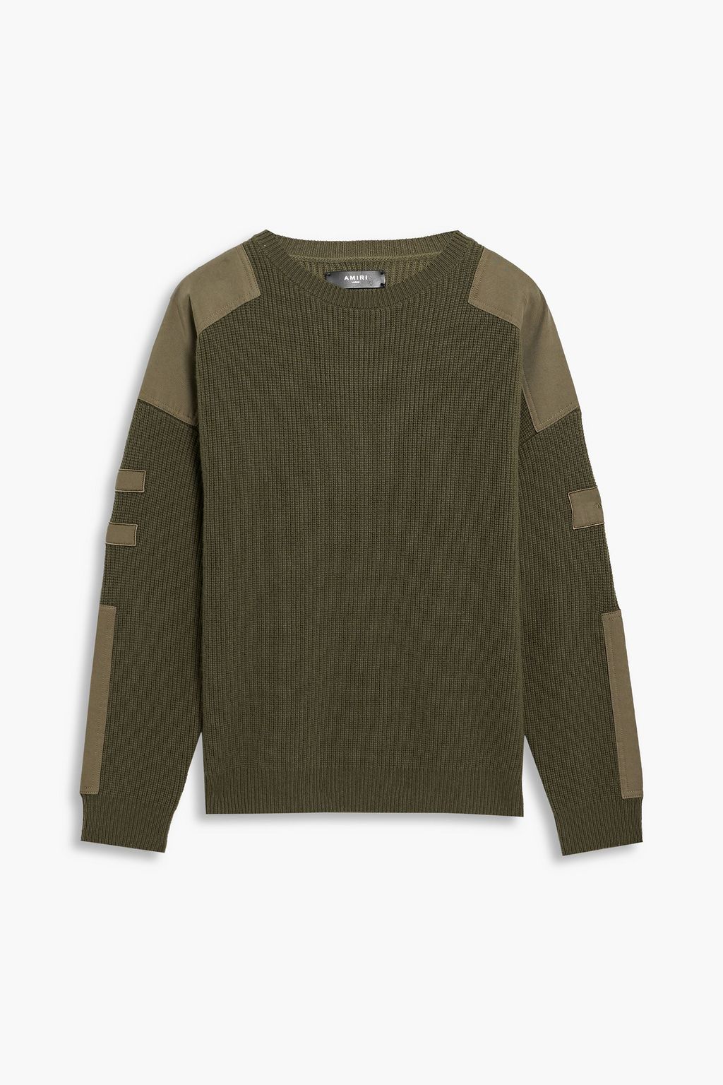 Twill-paneled wool and cashmere-blend sweater