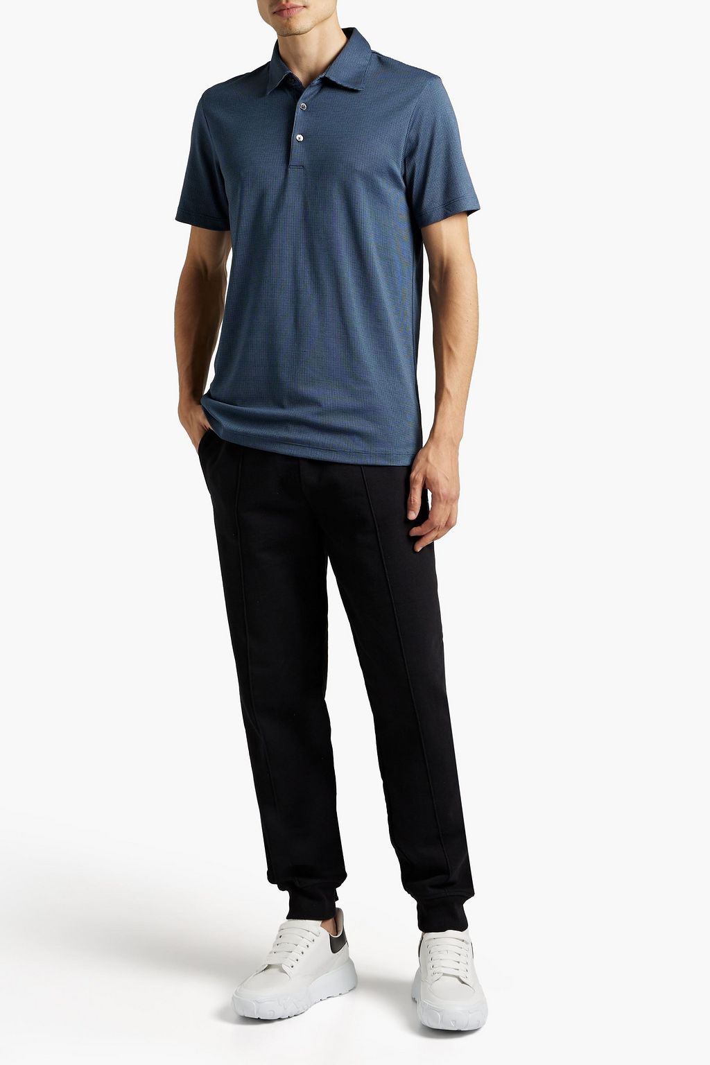 THEORY Jacquard-knit cotton-blend polo shirt