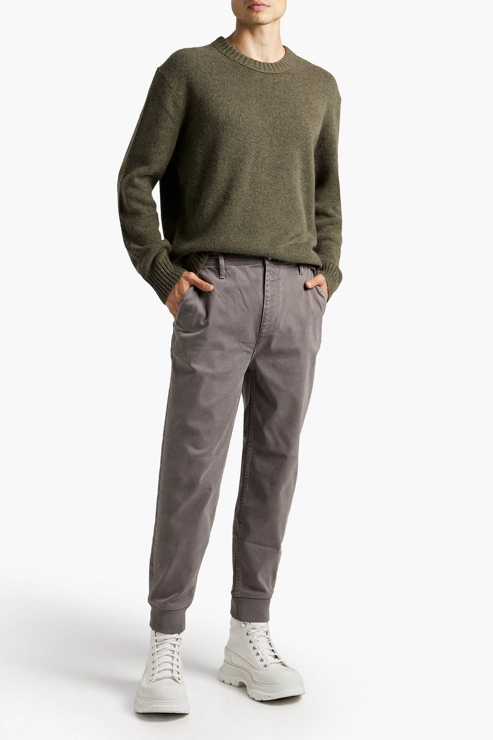 Frame Man Jogger Tapered Faded Lyocell-blend Twill Pants In Gray