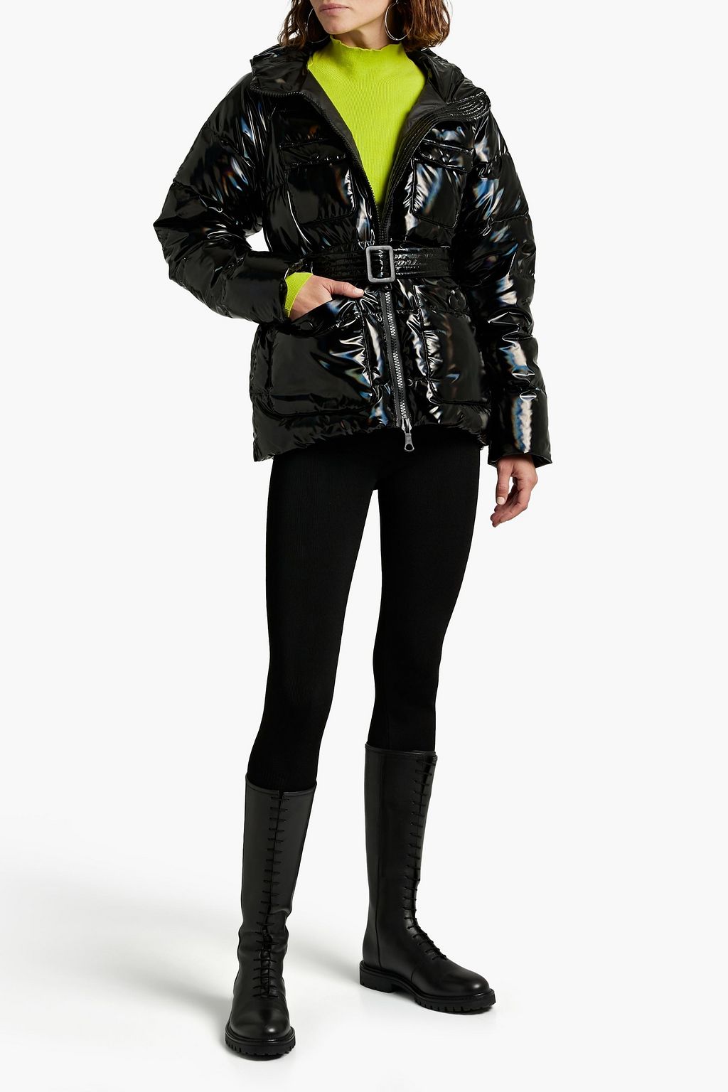 IENKI IENKI Berlin holographic quilted shell hooded down jacket